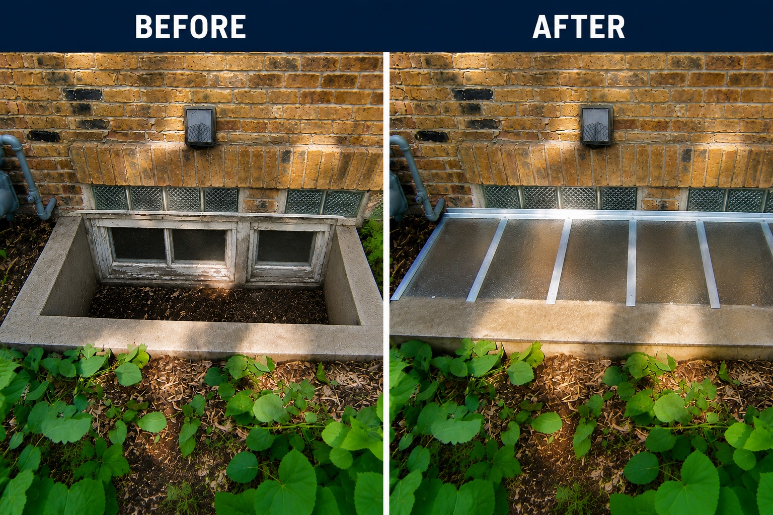 Before and after window well project