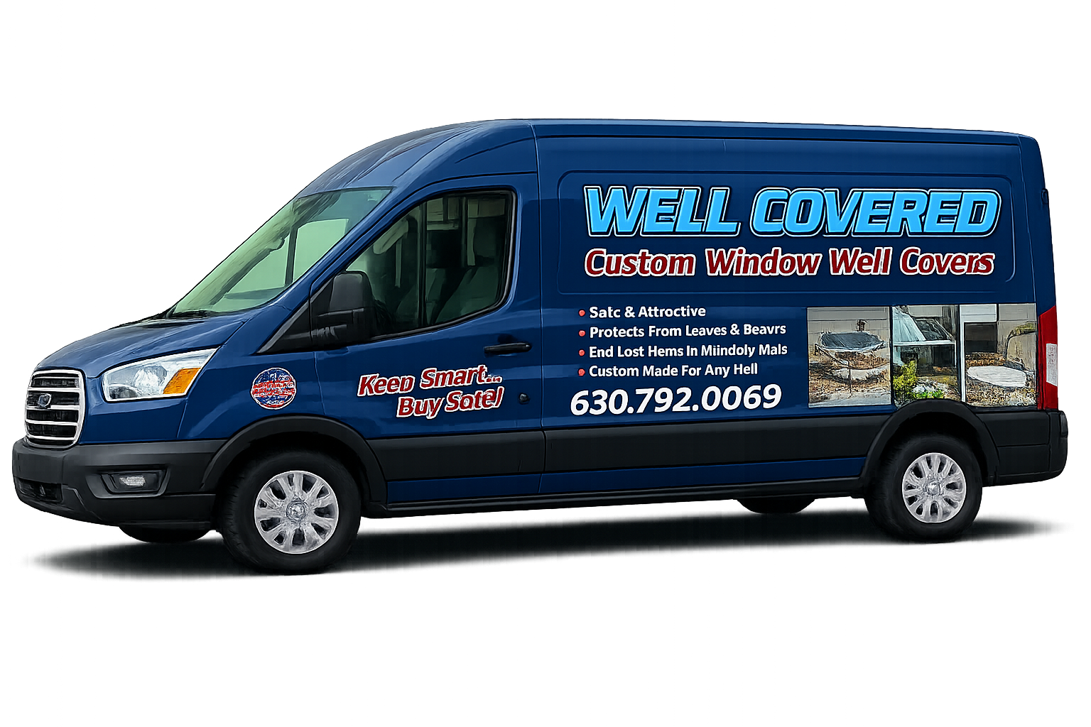 Well Covered Window Wells service van with phone number 630-792-0069