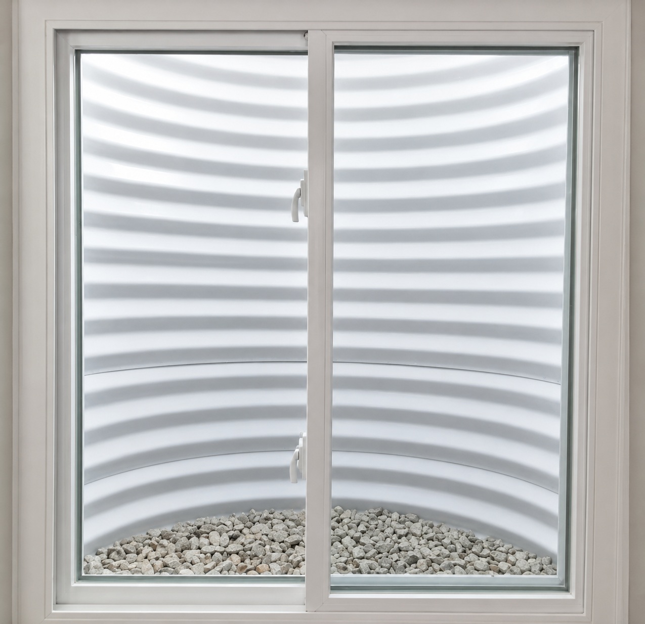 New white vinyl basement replacement window with galvanized well outside