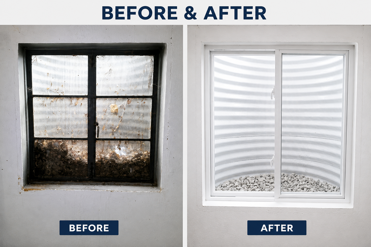 Before and after window well replacement