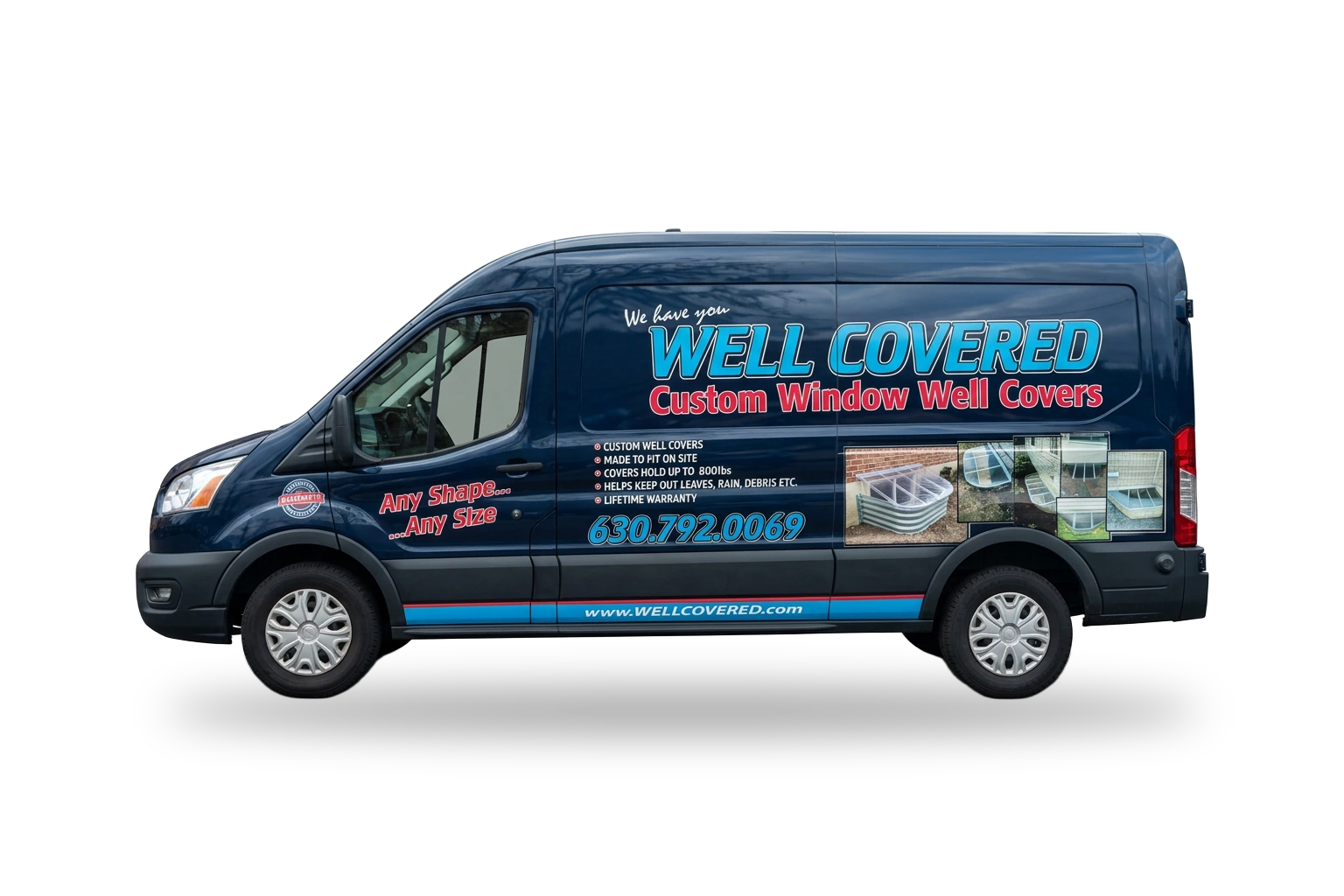 Well Covered Window Wells service van with phone number (630) 792-0069